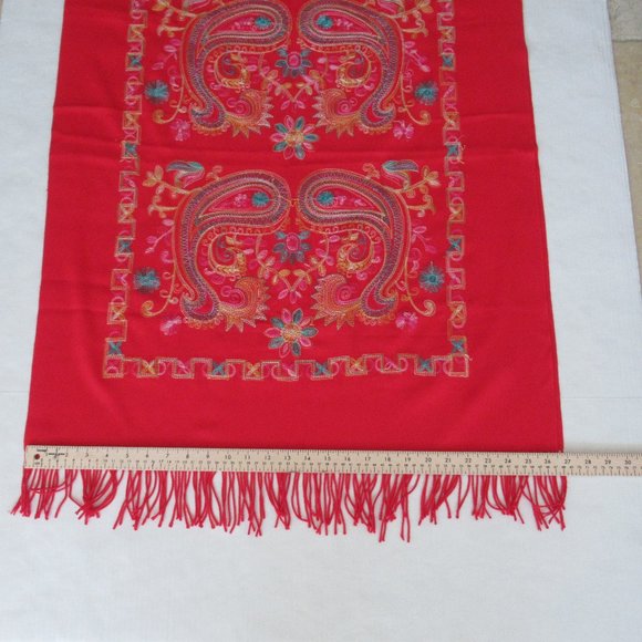 New Embroidered Pashmina Cashmere Wool Shawl Stole Wrap Scarf Throw 67x27" Red - Picture 12 of 13